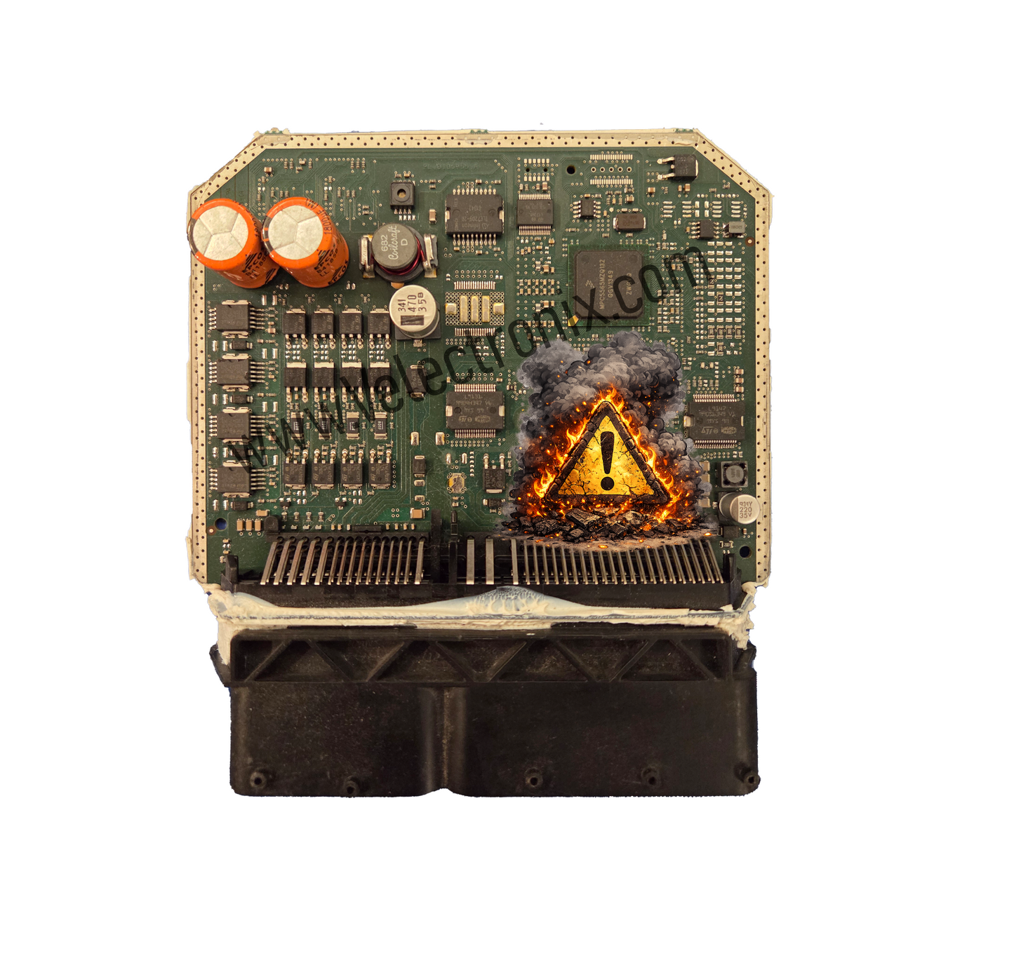 Professional bench recovery and chip-level cloning for Fiat 500 124 Spider ECU with no OBD communication – dead / burnt ECU repair service