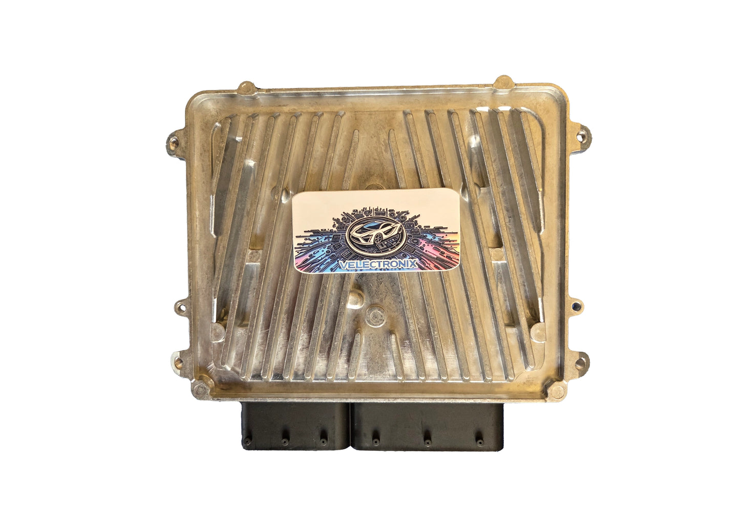 Rear view of Mercedes M272 ME9.7 ECU showing connectors and part number label – new aftermarket replacement.
