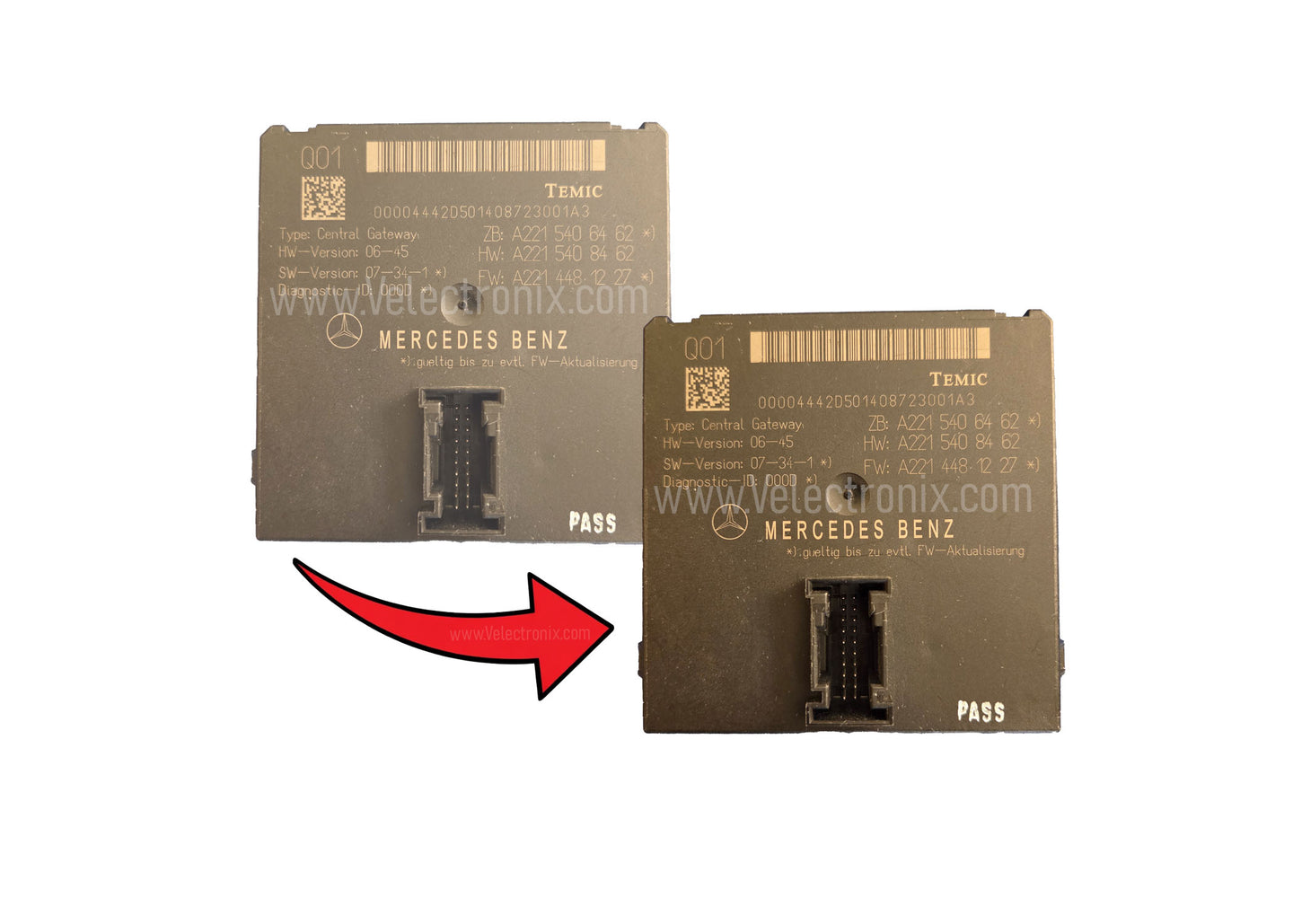 Mercedes-Benz W221 S-Class CGW Central Gateway module cloning service with VIN, immobilizer, keys and coding transfer