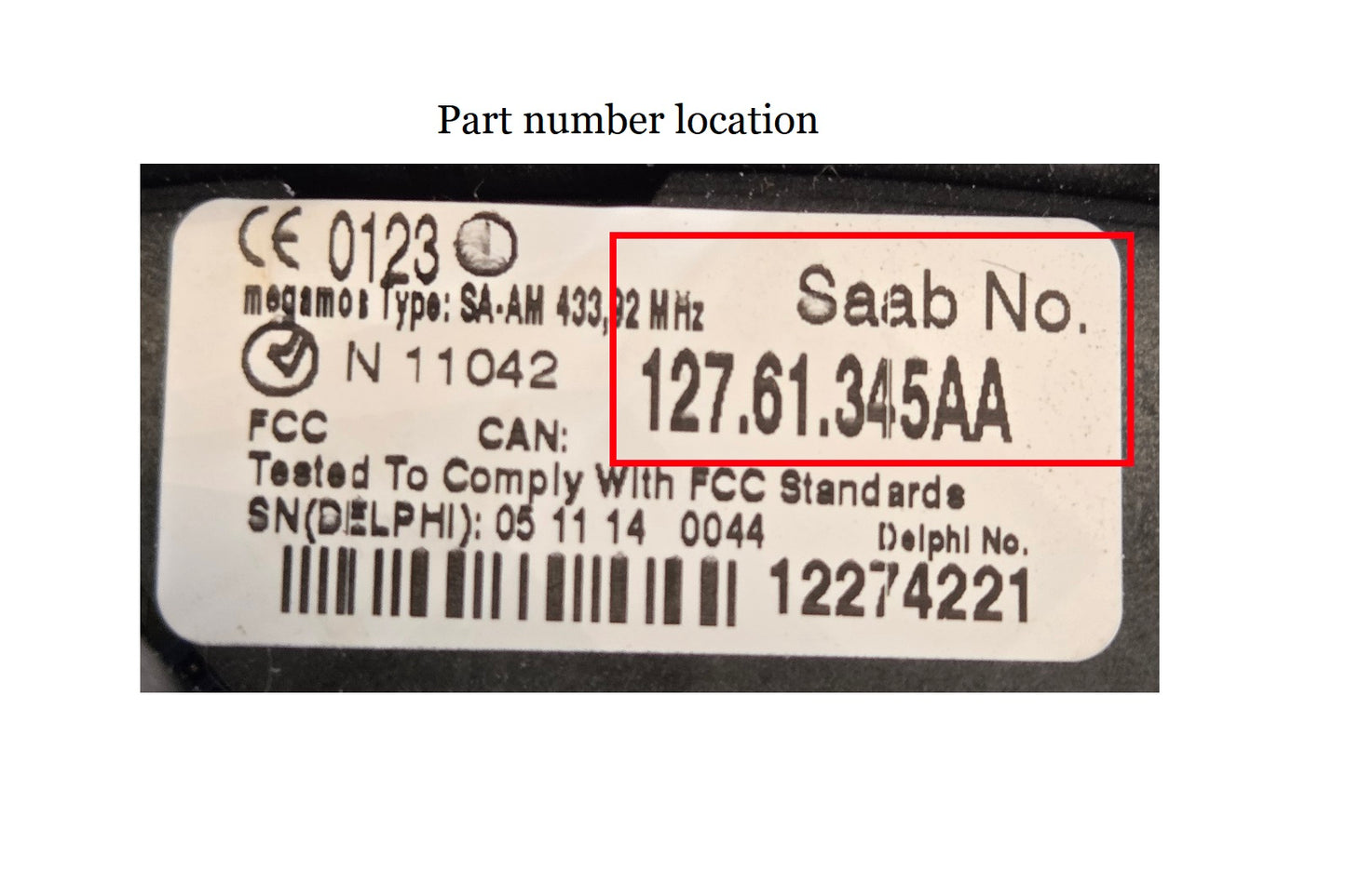 Saab CIM module label showing the part number location.